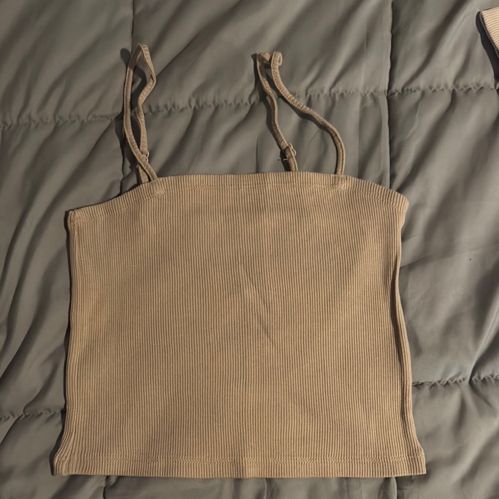 Beige Ribbed Women's Top